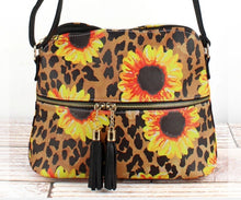 Load image into Gallery viewer, Sunflower leopard faux leather crossbody tote