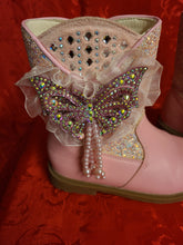 Load image into Gallery viewer, Girls Glitter Winter Boots, Princess Sequin Boots, Sparkly Bling Shoes, Rhinestone Toddler Boots, Butterfly Costume Shoes