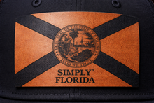 Load image into Gallery viewer, Simply Florida™ Ponytail Hat – Florida Flag Leather Patch Trucker Cap | Women’s Messy Bun Hat | Florida Lifestyle Apparel