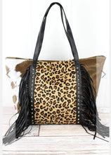 Load image into Gallery viewer, Take the risk leopard and cow tassle tote