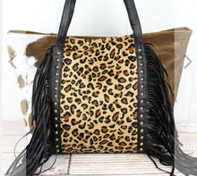 Load image into Gallery viewer, Take the risk leopard and cow tassle tote