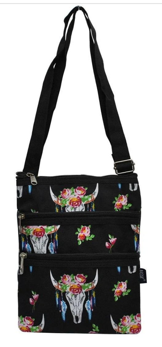 Skull and Flowers Messenger Bag