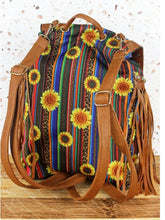 Load image into Gallery viewer, Sunflower Field tassle drawstring backpacl