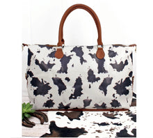 Load image into Gallery viewer, Cow print faux leather weekender
